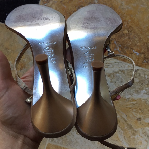 Nina strappy taupe crystal T-strap satin 3.5” heel - Picture 6 of 8